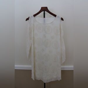 Renee C. Ivory Embroidered White Cream Dress